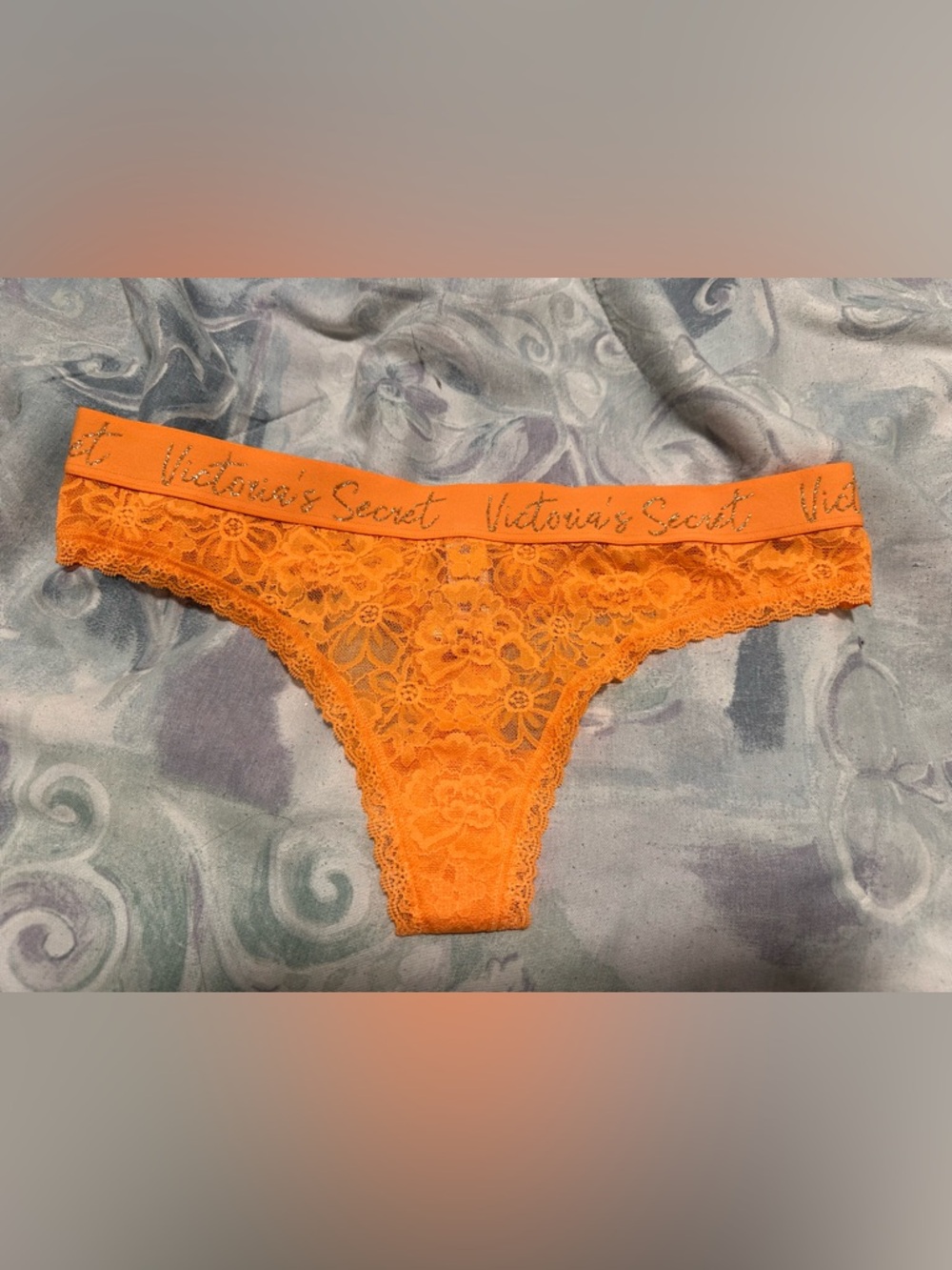 NWT Victoria's Secret Orange Lace Thong Panty Women’s Large
